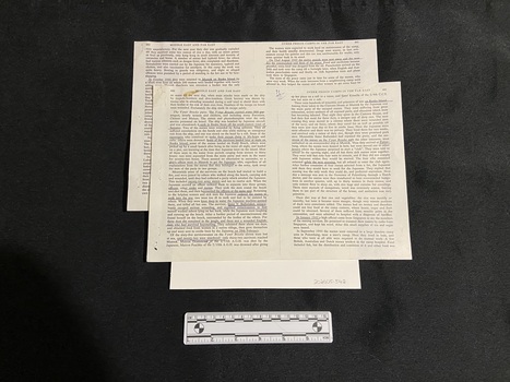 Two single-sided A4 papers photocopied from a book in landscape orientation. Each sheet displays two pages from the open book (ie. 4 in total). There is a vertical black line down the centre of the page.