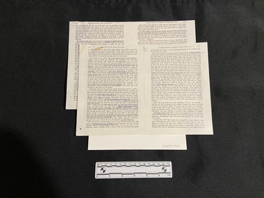 Two single-sided A4 papers photocopied from a book in landscape orientation. Each sheet displays two pages from the open book (ie. 4 in total). There is a vertical black line down the centre of the page.