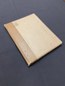 Brown hard-cover album with a darker brown strip down the left side of the cover and around the spine.
