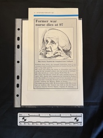 A clipping from VETAFFAIRS featuring a portrait of Kathleen Jean Avery and text underneath. 