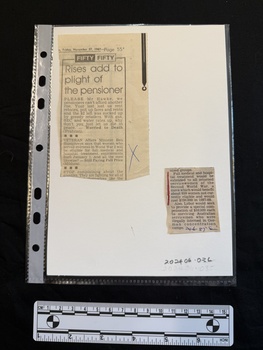 Two newspaper clippings, both with one column of print. 