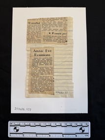 Newspaper - Newspaper clippings, The Sun, Chief I.R.O. nurse for Austin, Anzac eve reunions, 19871127, 19870624
