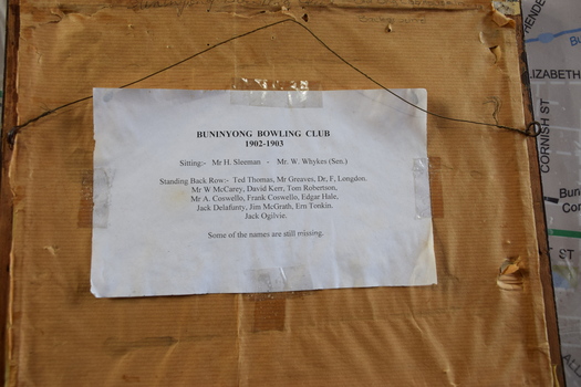 List of names of members of the Buninyong Bowling Club 1902-1903 who were in the photograph (Reg. No. 019).