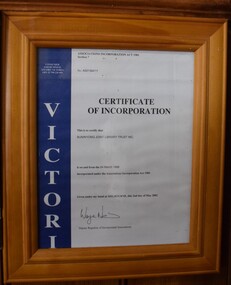 Incorporation certificate for the Buninyong Joint Library Trust Inc.