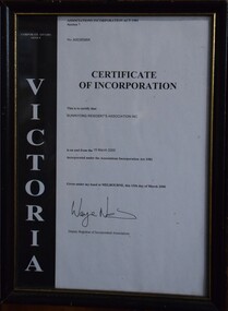 Buninyong Resident's Association were issued with their Certificate of Incorporation in March 2000. 