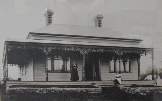 Mrs Rachel Kerr and her daughter, Grace, on the verandah of their house 'Fassifern' in Herriott Street, Buninyong, early 1900s. 
