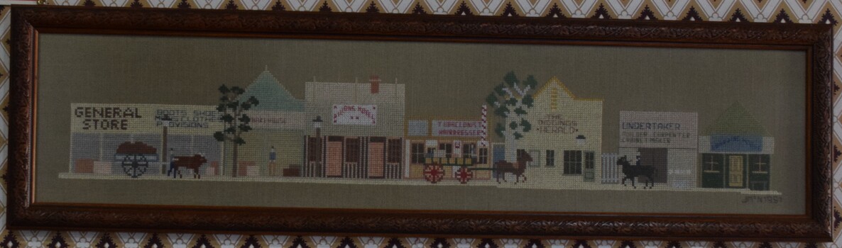 Tapestry featuring shopfronts from the main street of Buninyong.