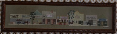 Tapestry featuring shopfronts from the main street of Buninyong.