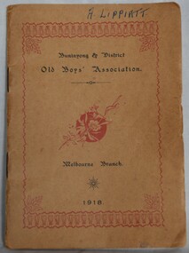 Booklet of members of the Buninyong Old Boys Association for former male residents of Buninyong, dated 1918.