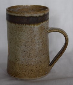 Handmade ceramic mug made at the Old Library Pottery, Warrenheip Street, Buninyong. Circa 1980s.