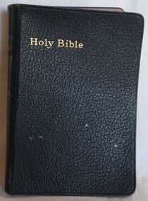 Black, leather covered Bible, presented to Miss Dulcie Graham on the occasion of her wedding by her friend and minister, John D Davies, on 11 June, 1919.