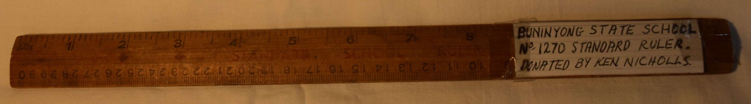 Ruler used at Buninyong state school by Ken Nicholls.