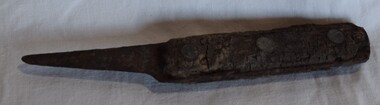 Knife, with metal blade and wooden edged handle, possibly dug up in the area of Buninyong