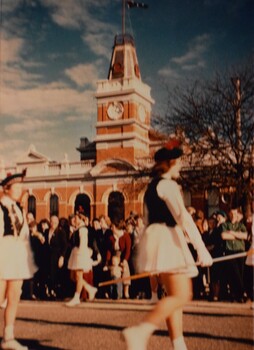 Crowds gather outside the Buninyong Shire Hall during launch of new water supply for the town in August 1959.