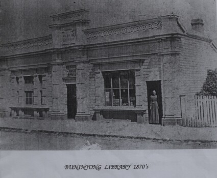 Early photograph of the Buninyong Library, possibly as early as the 1870s. Requires research.