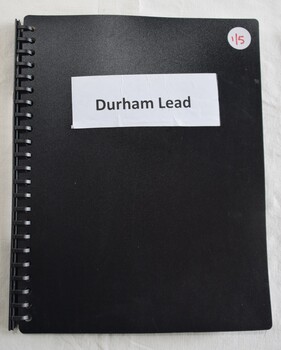 Plastic Cover of a booklet of historical notes and copies of documents about education in Durham Lead