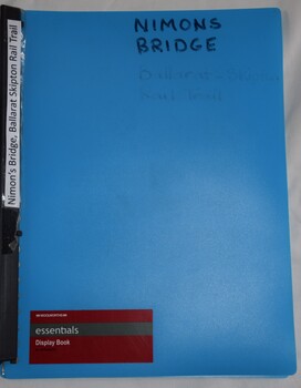 Blue cover of A4 folder on information on Nimon's Bridge.