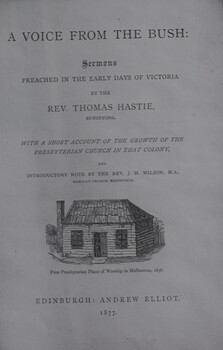 Copy of title page of 'A Voice from the Bush' by the Rev. Thomas Hastie.
