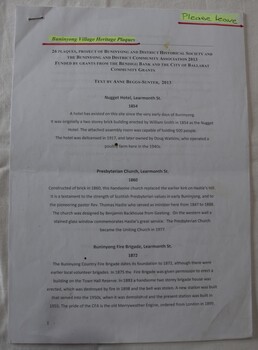 Front page of typescript covering 26 heritage plaques around Buninyong village.
