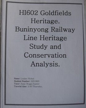 Tutorial research paper by Louise Nichol on the Buninyong Railway Line, copyrighted.