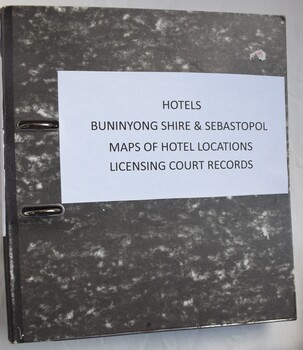 Folder containing lists, maps and records relating to hotels in Buninyong Shire and Sebastopol