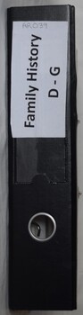 Folder containing Buninyong family histories with surnames beginning from D to G.