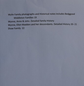 Page 2 of list of contents of Family History folder ranging from S to Z.