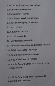 Index page from the Family History Research Folder