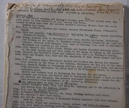 Copy of the transcription of the first of the Learmonth brother's Buninyong Memoranda, 1839.