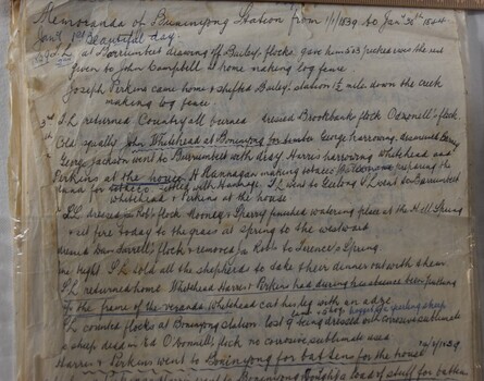 Handwritten copy of the front page of the Buninyong Station Memoranda, written by the Learmonth brothers from 1839 - 1844. 