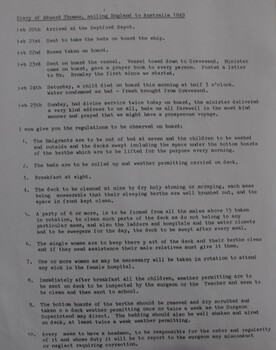 Typed A4 page of first pages of a diary record of the voyage of Edward Thomas to Australia in 1849.