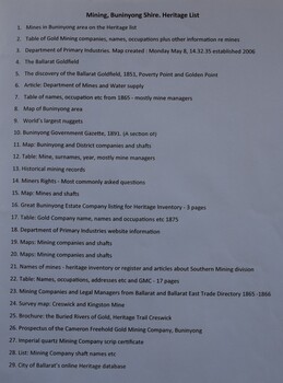 Contents lists of mining information relating to the Buninyong district.