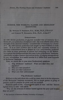 Sample page from title of an article on history of Mechanics' Institutes.