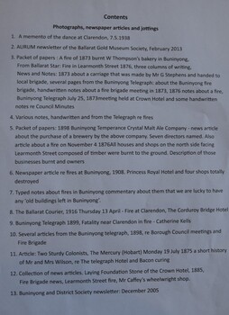 Contents of Buninyong historical articles, including copies of photographs.