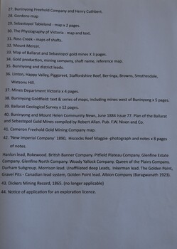 Contents page two from folder of Buninyong mining maps.