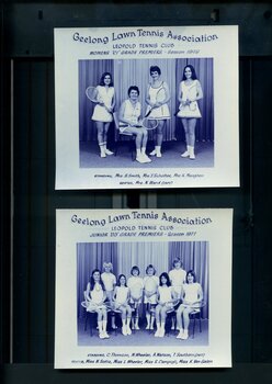 Winning divisional team with tennis racquets