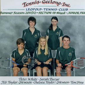 Premiership tennis players, some holding racquets