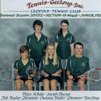 Premiership tennis players, some holding racquets