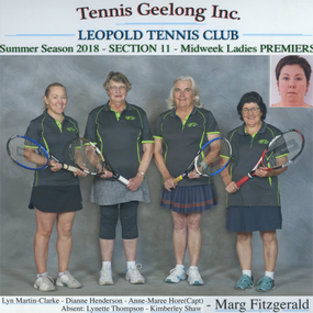 Premiership tennis team players holding racquets