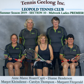 Premiership tennis team players holding racquets