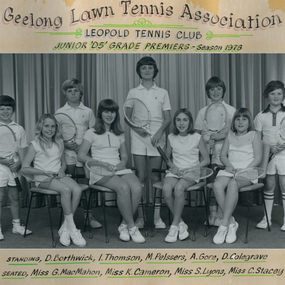 Premiership tennis team holding racquets