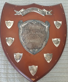 Wooden shield with inscribed silver plates