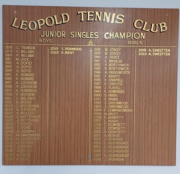 Large wooden board with gold lettering