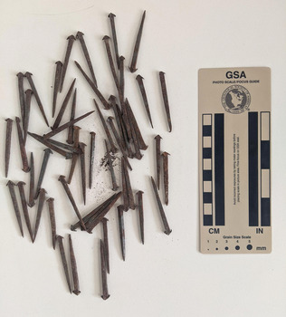 Collection of 52 nails with arrow shaped heads