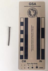 Corroded nail with a rounded shaft consistent in diameter to a pointed tip.