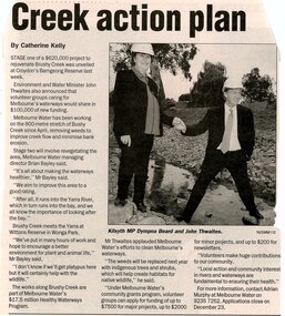 Newspaper, Article on Rejuvenation of Brushy Creek Croydon - date 2002
