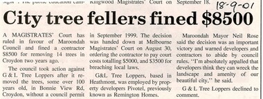 Newspaper, Illegal tree removal at Bonnie View Road, Croydon development site