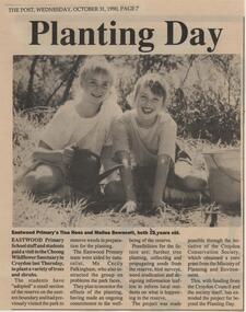 Newspaper, Article on 'Planting Day' at the Cheong Wildflower Sanctuary, Croydon, 31 October 1990