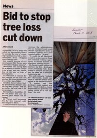 Newspaper, Leader article 'Bid to stop tree loss cut down' by Julia Kennard - 11 March 2008