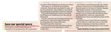 Newspaper, Article 'Save our special space' - letter by Sandra Hardiman, Croydon Conservation Society